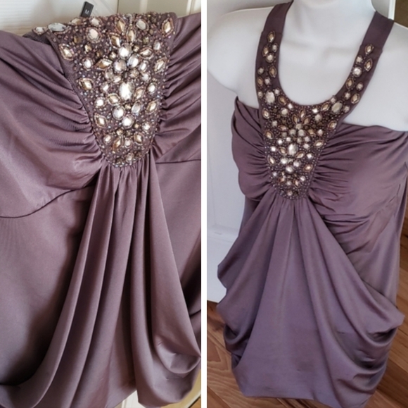Studio Y Flattering Blouse Crystal Neckline with ties purplish gray New - Picture 3 of 9